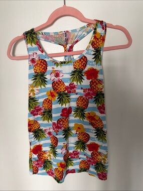 Emme Jordan Tropical Pineapple Hibiscus Racerback Tank Top - Medium